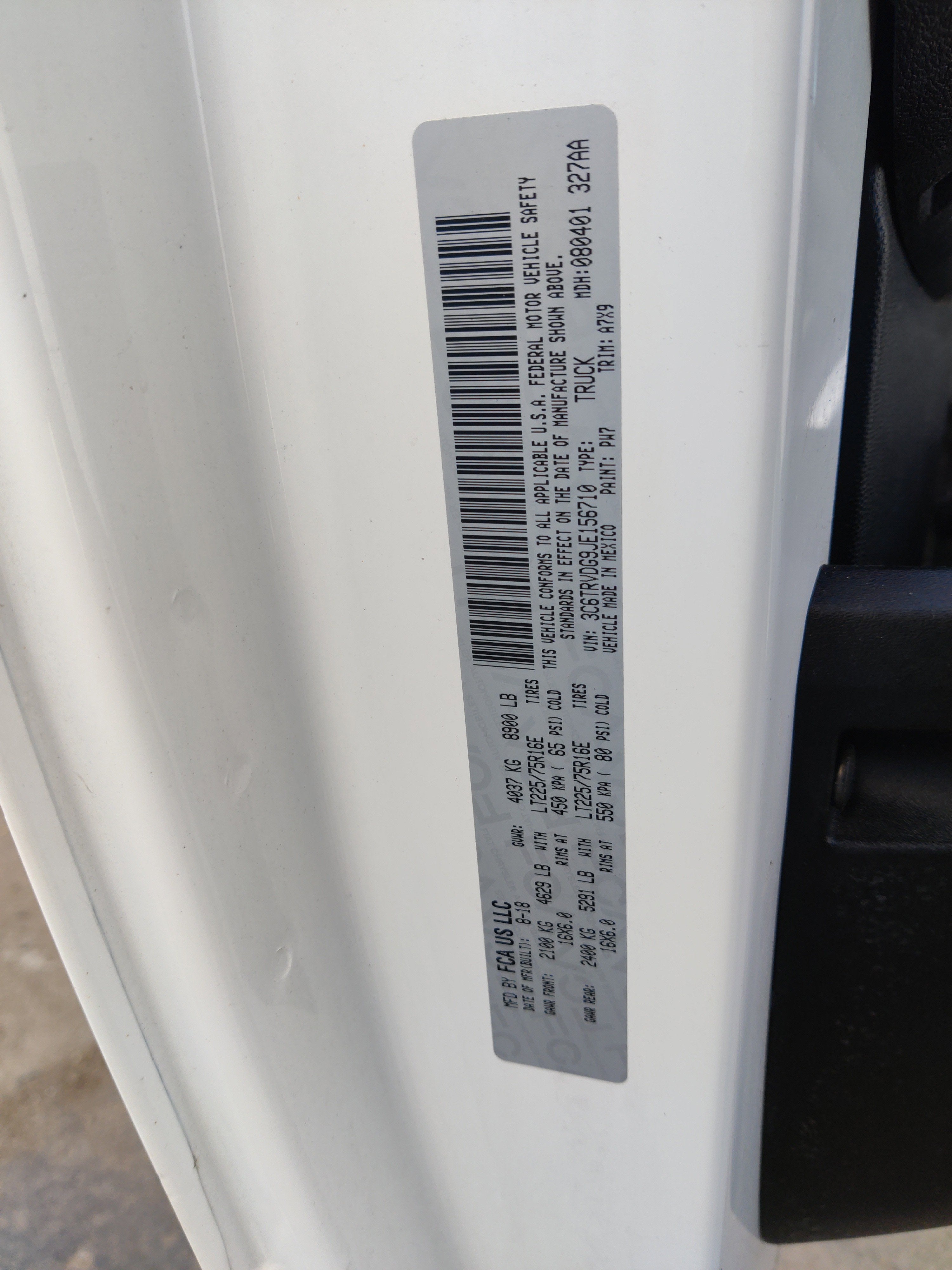 2018 RAM ProMaster 2500 Cargo Van High Roof 159' WB